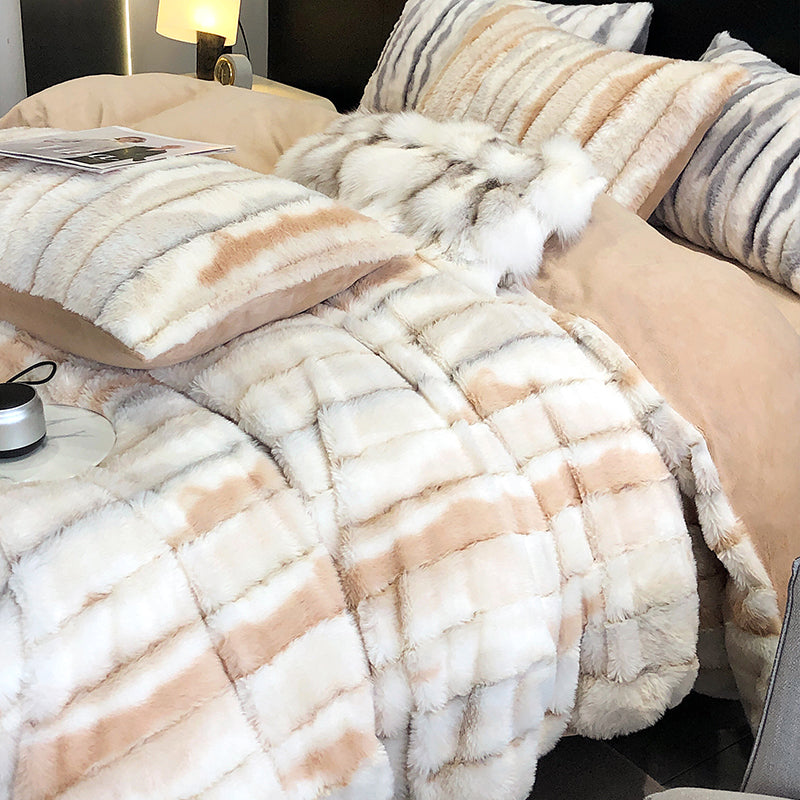 Luxe konijnen high-end verdikte dubbelzijdige koraal winter vierdelige bedset