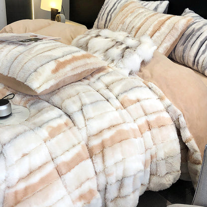 Conjunto de cama de quatro peças de coelho de luxo de alta qualidade espessado dupla face coral inverno