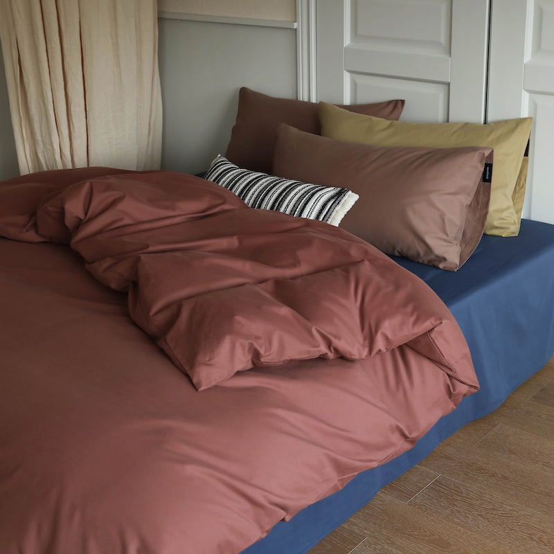 Minimalist Color-Blocked Warm Pure Cotton Thickened Brushed Four-Piece Bed Set