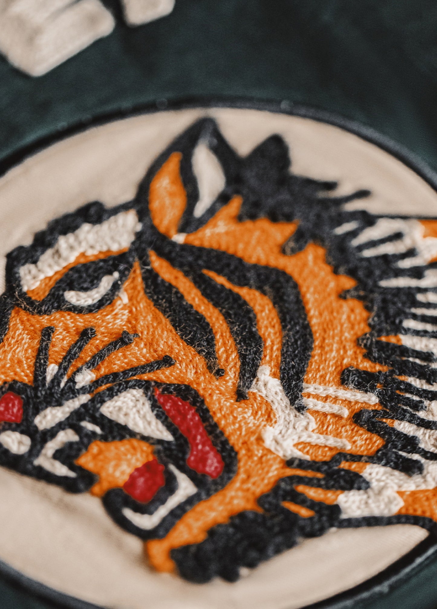 American Retro Embroidery Coach Lapel Dark Green Heavy Cotton Men's Jacket - Harmony Gallery