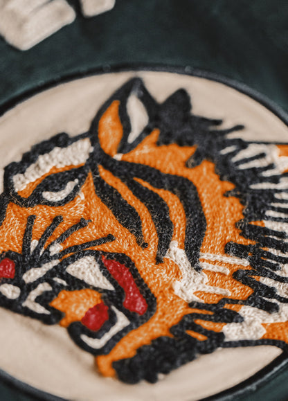 American Retro Embroidery Coach Lapel Dark Green Heavy Cotton Men's Jacket - Harmony Gallery