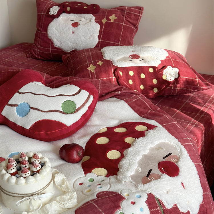 Christmas Wool Milk Velvet Four-Piece Winter Thick Warm Bed Set