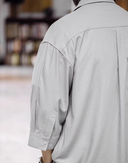 Retro Cotton And Linen Gray Breathable Casual Men's Shirt
