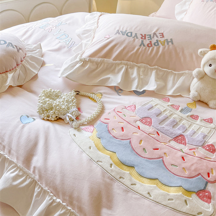 Girly Heart Cute Cake Thick Cotton Brushed Four-piece Fall And Winter Bed Set - Harmony Gallery