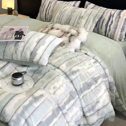 Luxe konijnen high-end verdikte dubbelzijdige koraal winter vierdelige bedset