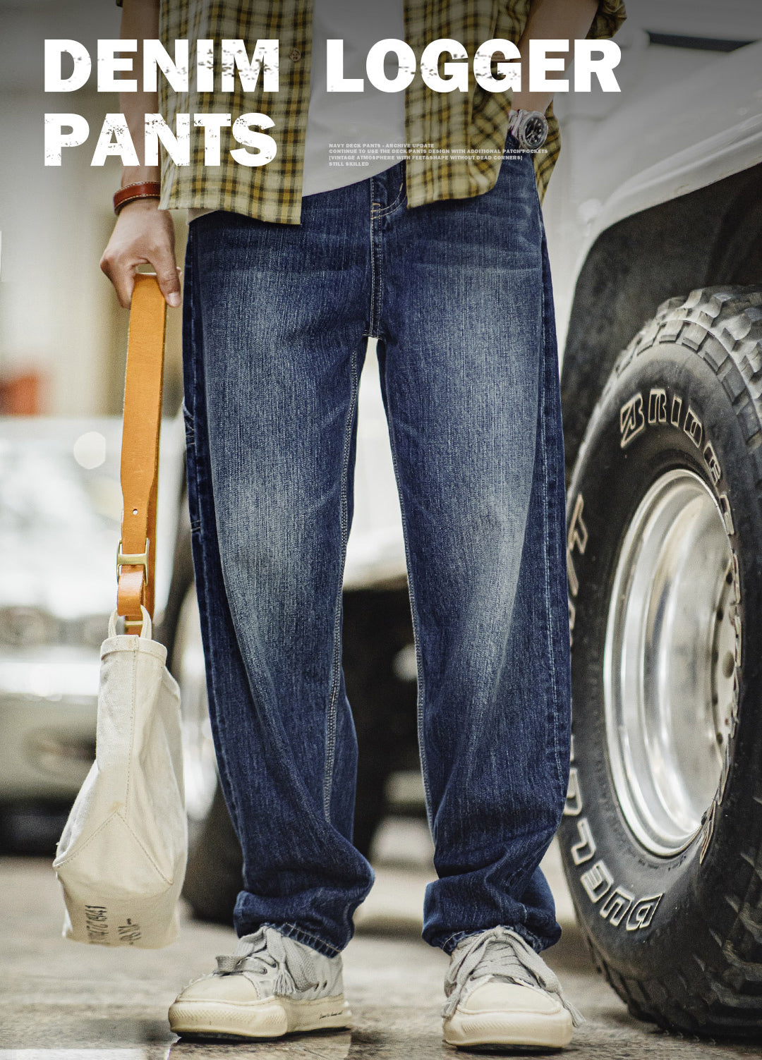 Jeans pour hommes en denim lavé blanchi rétro américain