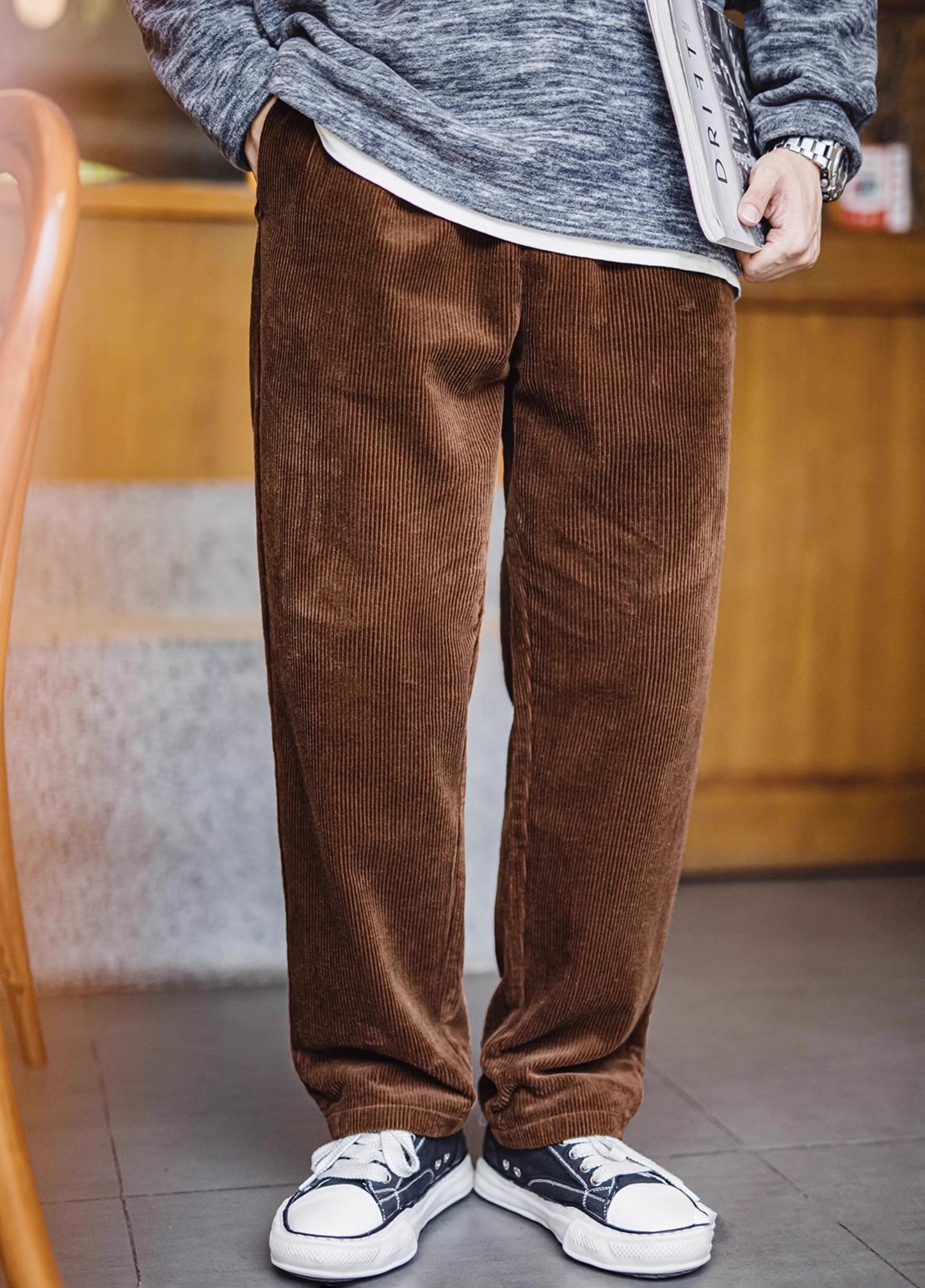 American Retro Heavy Corduroy Double Pleated Drape Cotton Men's Trousers