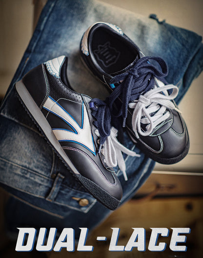 German Retro Forrest Gump Soft Bottom Inky Black Blue White Men's Casual Shoes - Harmony Gallery