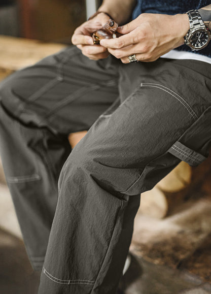 American Retro Light  Knee-Length Logging Textured Thin Drape Men's Trousers - Harmony Gallery