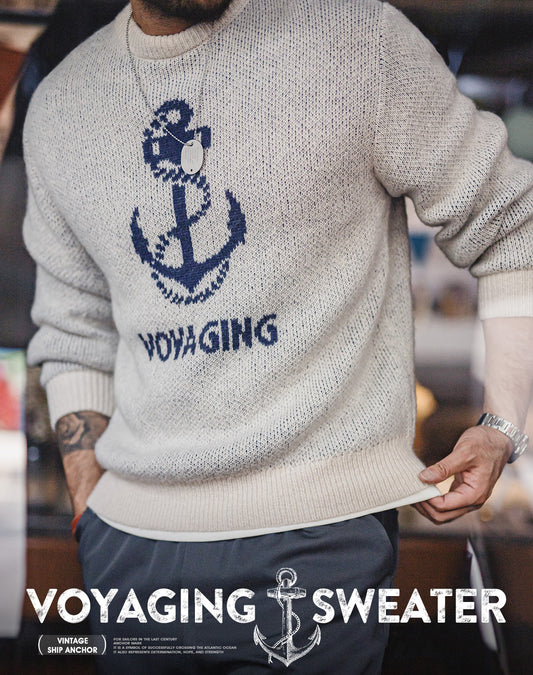 American Retro Knitted Anchor Jacquard Vintage Pullover Men's Sweater