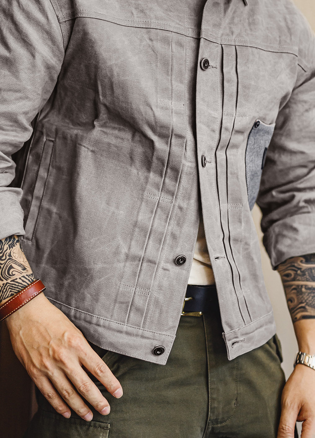 American Retro Wax Jacket Pure Cotton Hunting Stiff Gray Generation Men's Jacket - Harmony Gallery