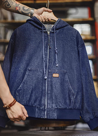American Retro Washed Denim Outerwear Hooded Heavy Distressed Men's Jacket - Harmony Gallery