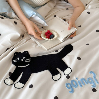 Black Polka Dot Cat Pure Cotton Skin-Friendly Four-Piece Bed Set