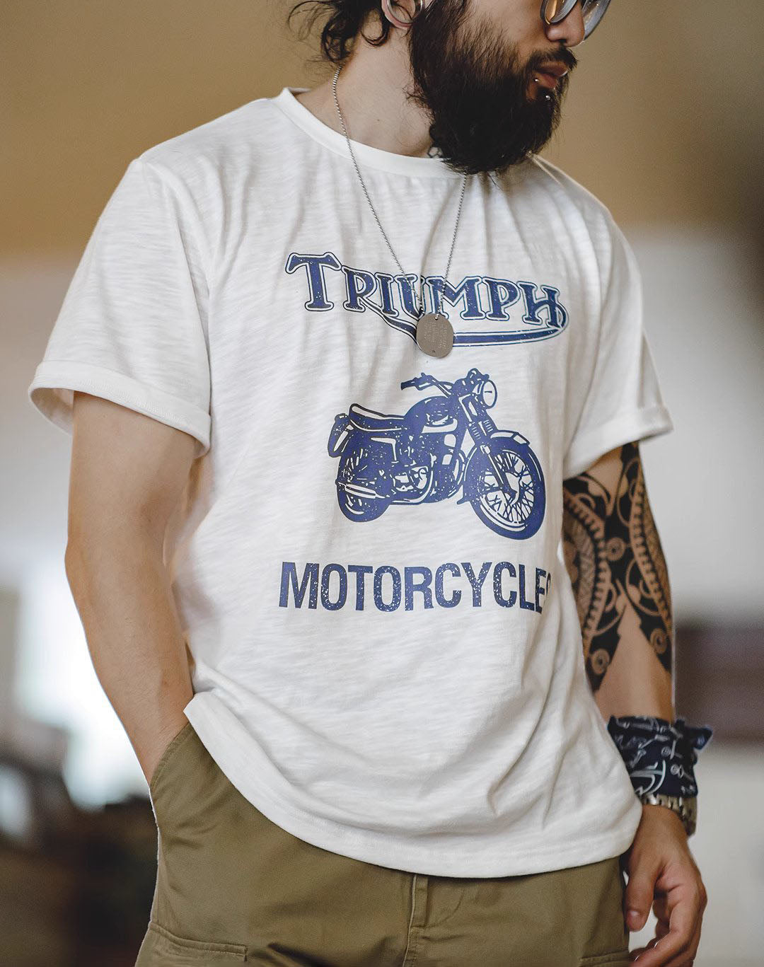 American Retro Motorcycle Graffiti Printing Men's T-Shirt