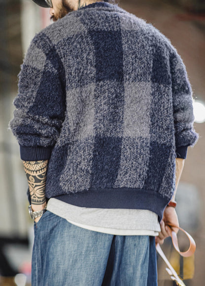 American Retro Buffalo Plaid Wool Coat Wool Blend Cardigan Men's Jacket - Harmony Gallery