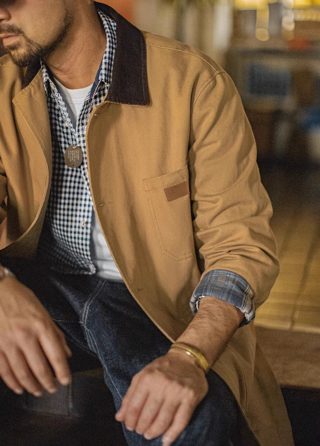 American Retro Michigan Trench Khaki Barn Mid-Length Daily Men's Jacket - Harmony Gallery