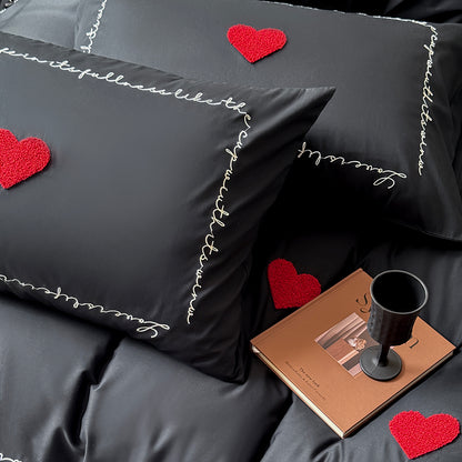 Light Luxury High-End Black Love Four-Piece Pure Cotton Bed Set