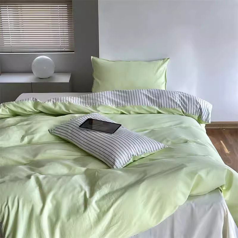 Nordic Modern Striped Washed Four-Piece Pure Cotton Bed Set - Harmony Gallery