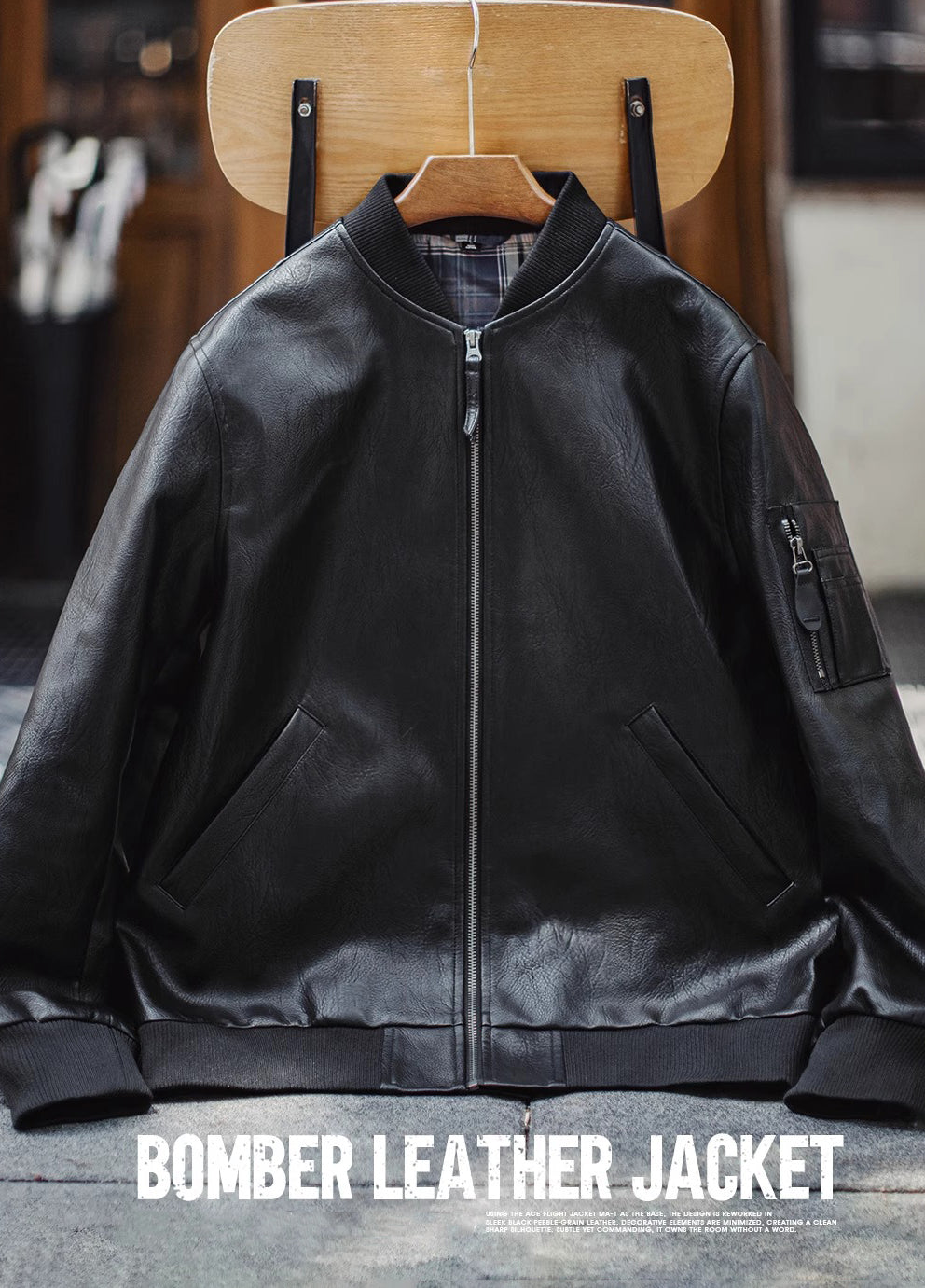 American MA1 Pilot Leather Handsome Short Lychee Pattern Men's Jacket - Harmony Gallery