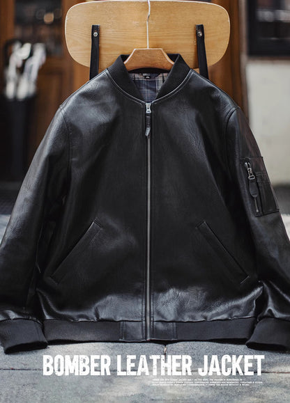 American MA1 Pilot Leather Handsome Short Lychee Pattern Men's Jacket - Harmony Gallery