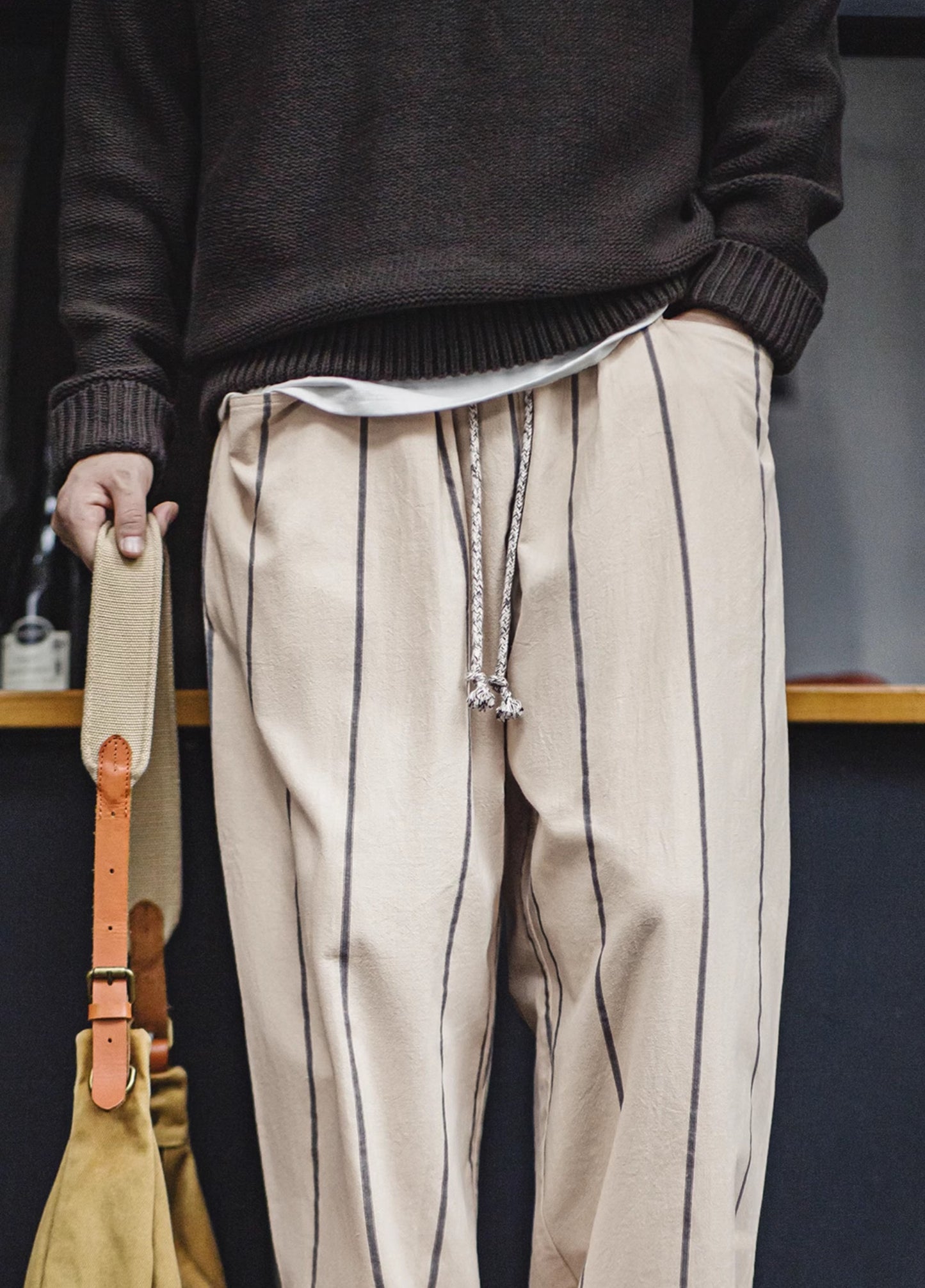 American Retro Vertical Striped Balloon Lazy Straight Men's Trousers