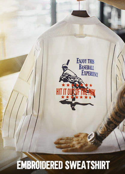 American Baseball Print Polo Splicing Pullover Embroidered Men's Sweater - Harmony Gallery