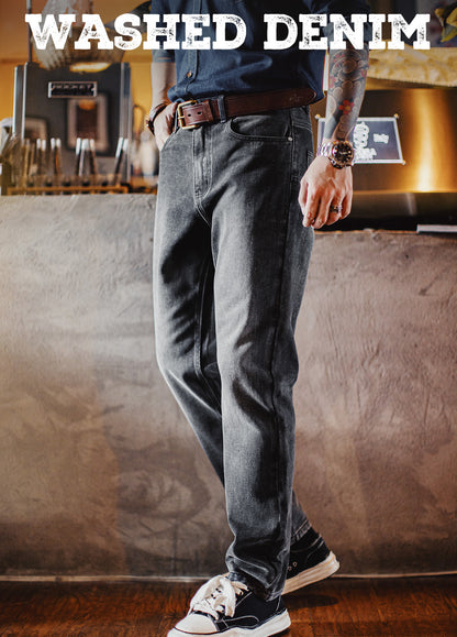American Casual Washed Distressed Straight Slightly Tapered Carrot Men's Jeans - Harmony Gallery