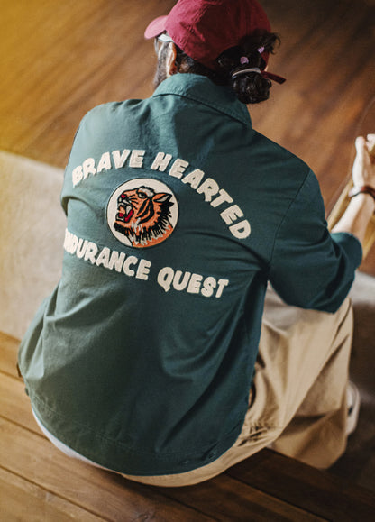 American Retro Embroidery Coach Lapel Dark Green Heavy Cotton Men's Jacket - Harmony Gallery