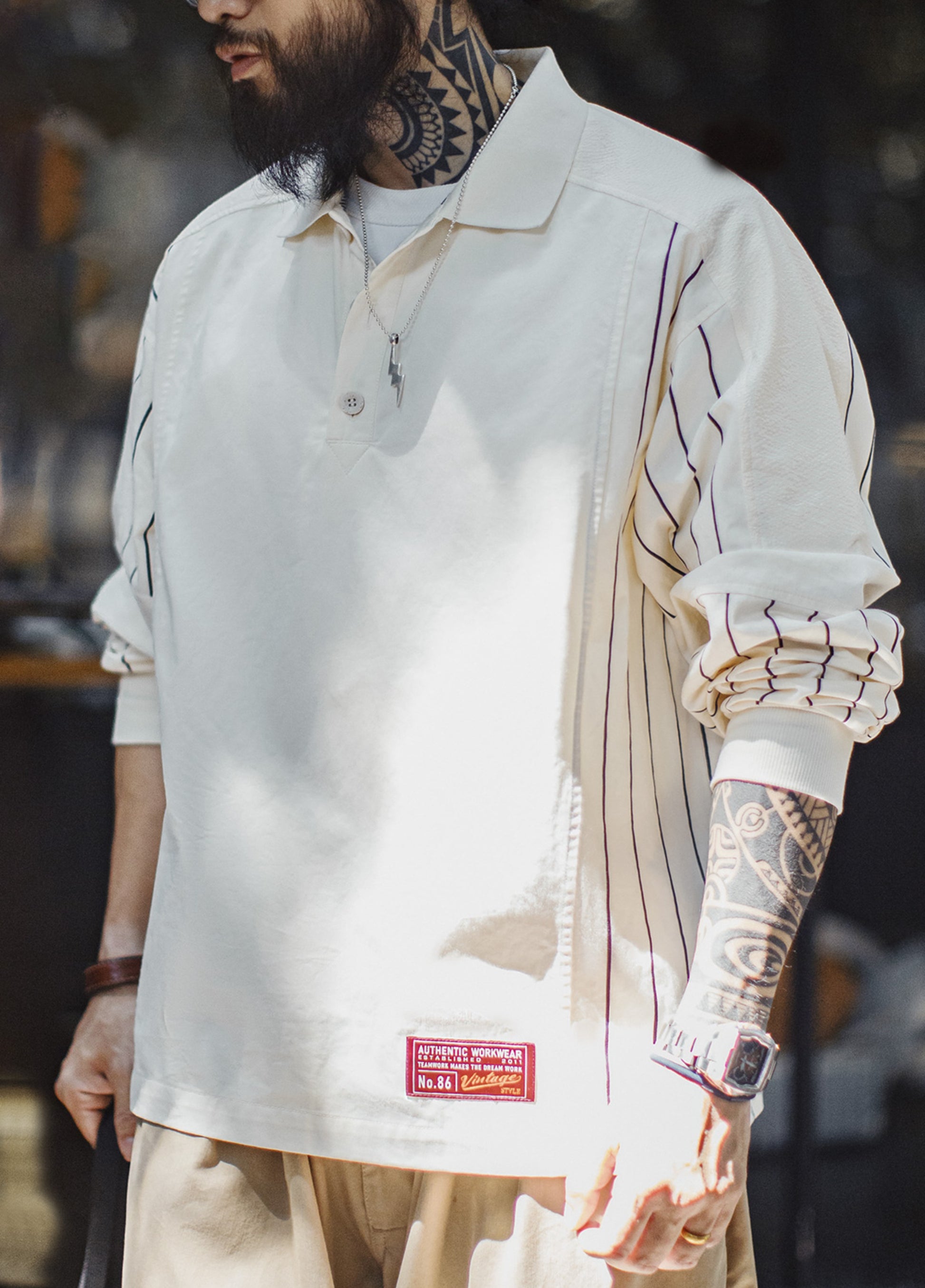 American Baseball Print Polo Splicing Pullover Embroidered Men's Sweater - Harmony Gallery