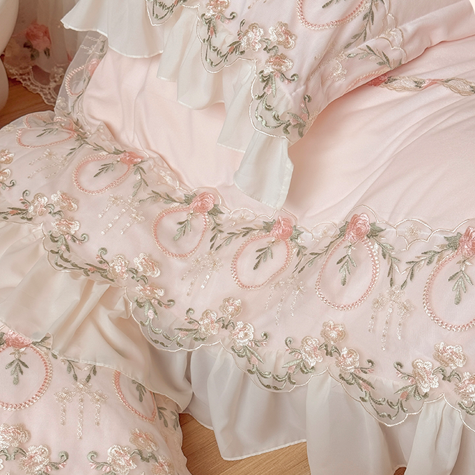 French Fleece Lace Trim Thickened Mattress High Density Four-Piece Bed Set