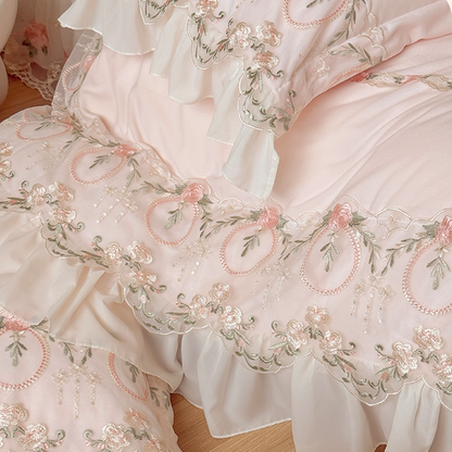 French Fleece Lace Trim Thickened Mattress High Density Four-Piece Bed Set