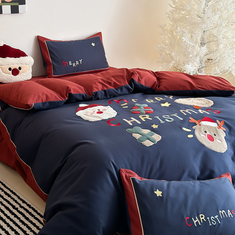 Winter Santa Claus Thickened All-Cotton Brushed Warm Four-Piece Bed Set