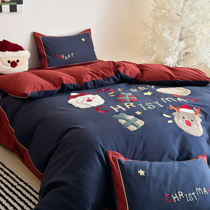 Winter Santa Claus Thickened All-Cotton Brushed Warm Four-Piece Bed Set