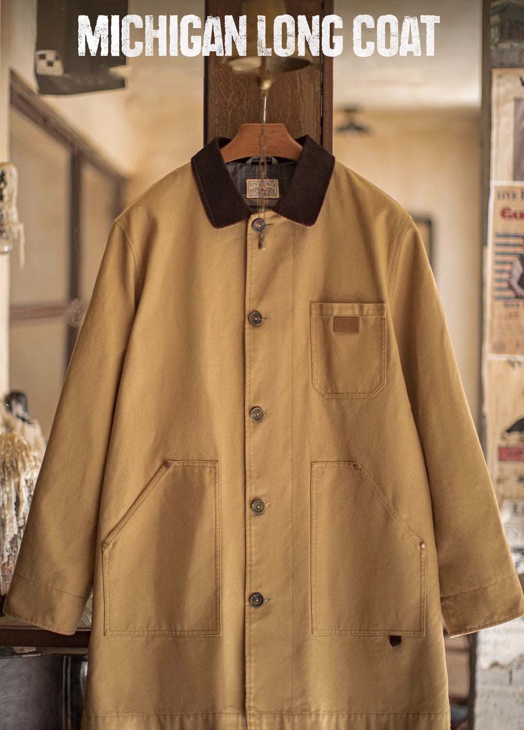 American Retro Michigan Trench Khaki Barn Mid-Length Daily Men's Jacket - Harmony Gallery