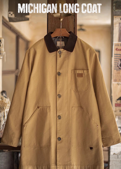 American Retro Michigan Trench Khaki Barn Mid-Length Daily Men's Jacket - Harmony Gallery