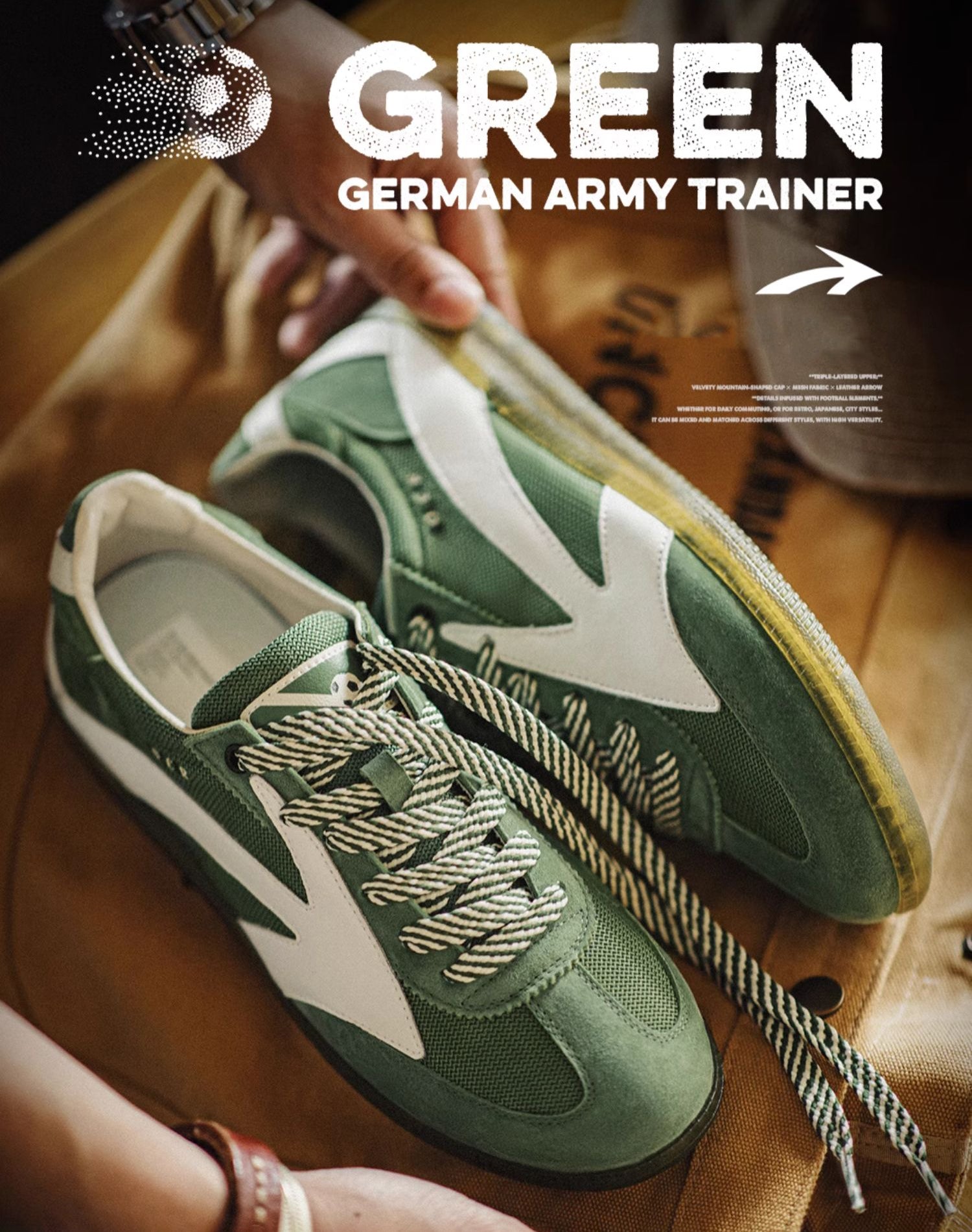 German Retro Forrest Gump Green Arrow Racing Mesh Breathable Men's Casual Shoes - Harmony Gallery