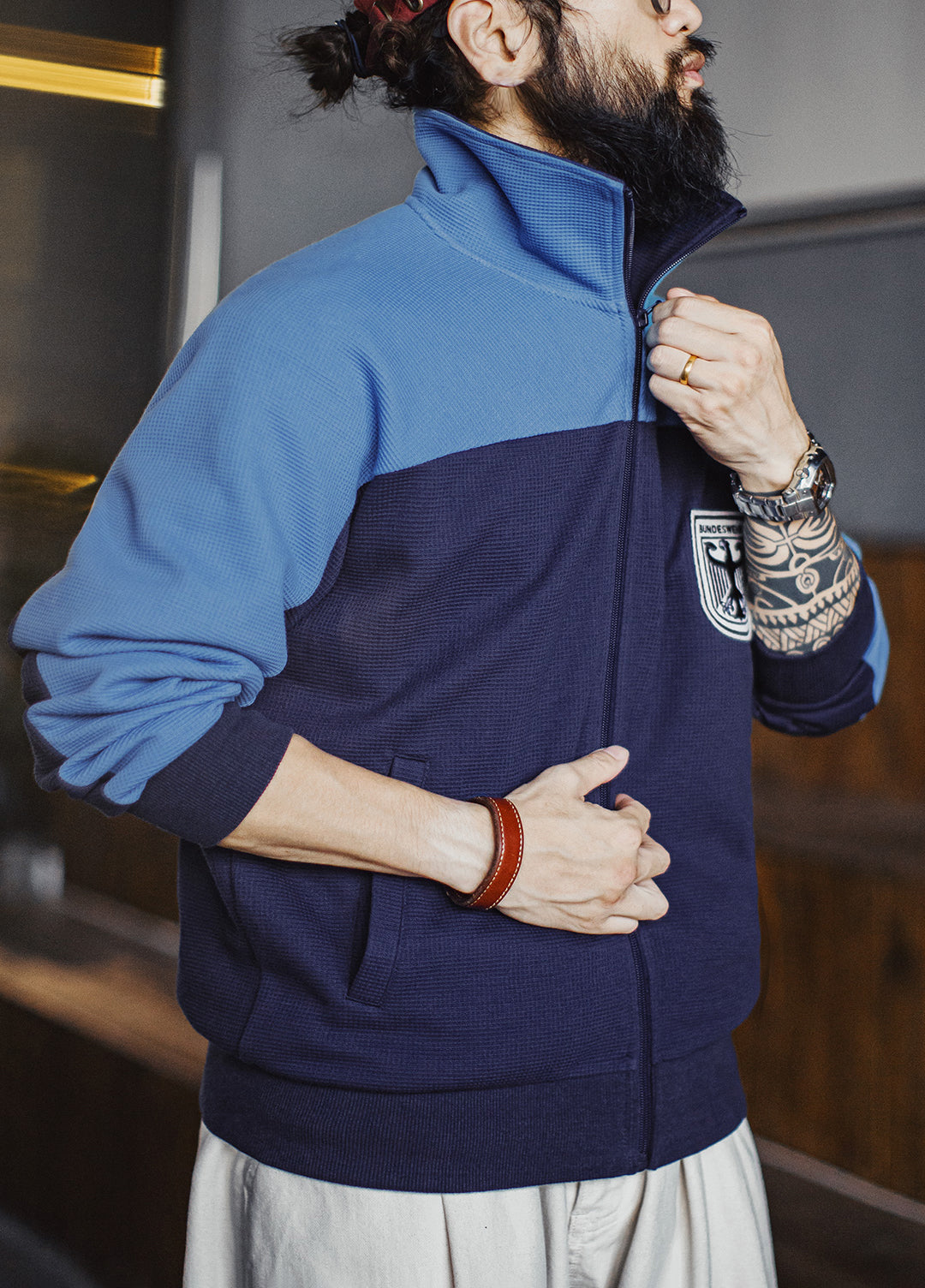 American Contrast Color Coach Waffle Training Suit Breathable Men's Jacket - Harmony Gallery