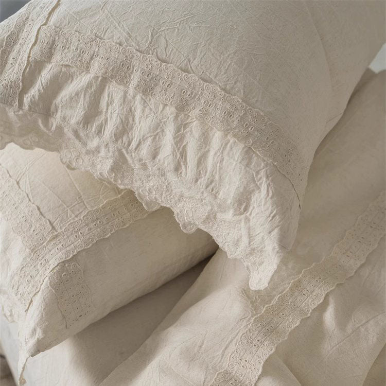 French Lace Cotton And Linen Pure Cotton Four-Piece Bed Set