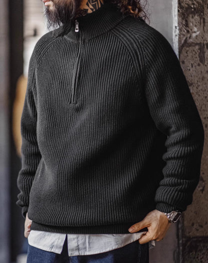 American Retro Half Zip Pullover Bottoming High Collar Knitted Men's Sweater