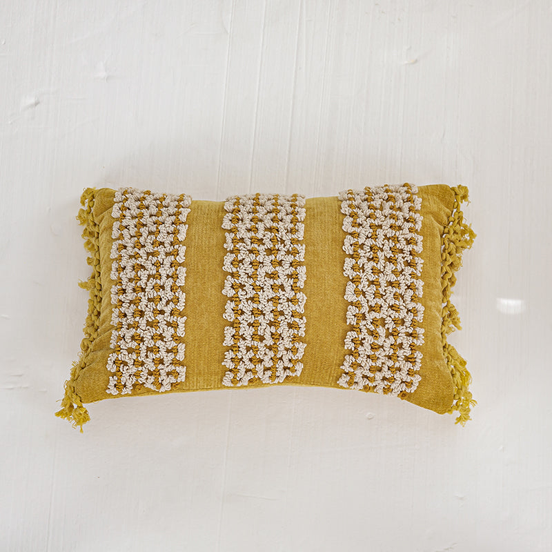 Almofadas decorativas texturizadas vibrantes com borla Boho-Chic dourada