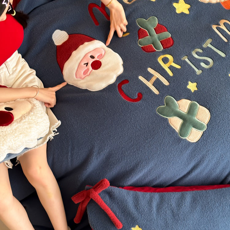 Christmas Old Man Thickened Santa Four-piece Set Warm Milk  Bed Set - Harmony Gallery