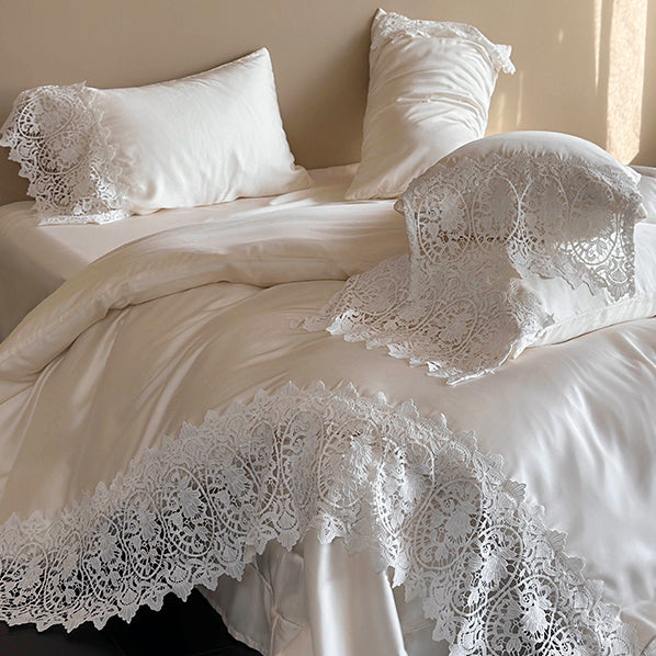 Set da letto in quattro pezzi in tencel double face in pizzo francese romantico