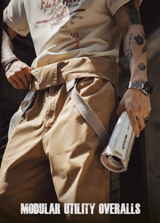 American Retro Heavyweight Wide-Leg Straight-Leg Suspenders Men's Overalls - Harmony Gallery