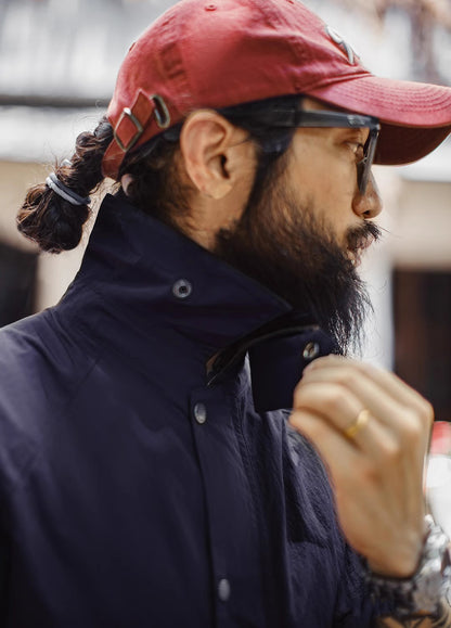 American Retro Safari Hunting Waterproof Blue Windbreaker Men's Jacket - Harmony Gallery