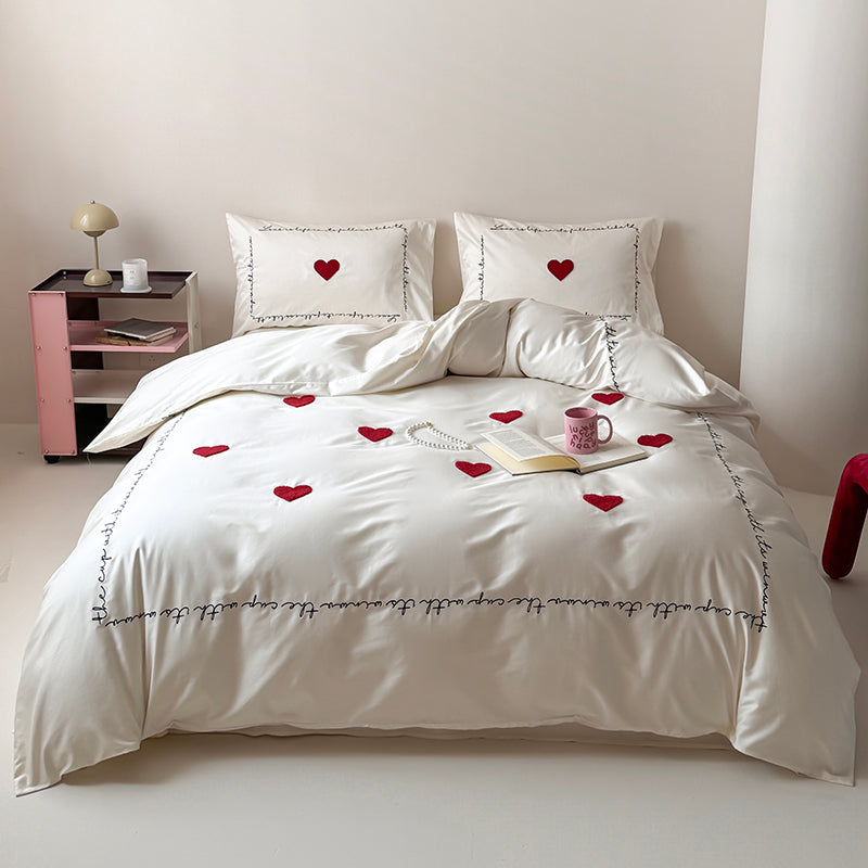 Light Luxury High-End Black Love Four-Piece Pure Cotton Bed Set