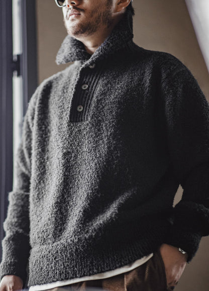 American Retro Circle Yarn Polo Warm Pullover Thick Men's Sweater