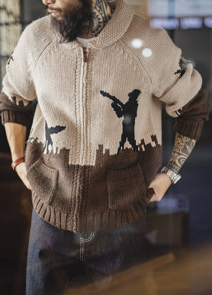 American Retro Embroidered Shawl Collar Cardigan Old Money Men's Jacket