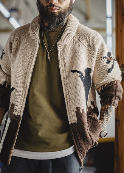 American Retro Embroidered Shawl Collar Cardigan Old Money Men's Jacket