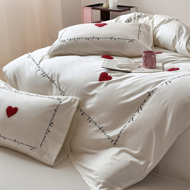 Light Luxury High-End Black Love Four-Piece Pure Cotton Bed Set