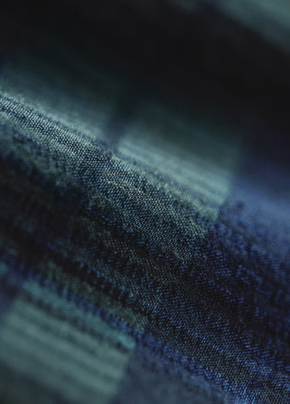 American Retro Blue-Green Plaid Embroidery Texture Thin Men's Shirt - Harmony Gallery